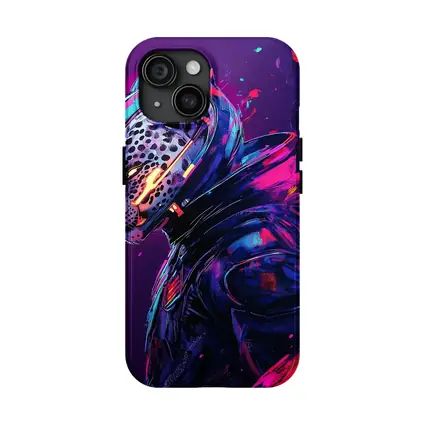 Cyberpunk Leopard Warrior Purple Neon Background