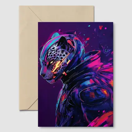 Cyberpunk Leopard Warrior Purple Neon Background