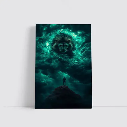 Lion Spirit Emerges From Teal Storm Clouds