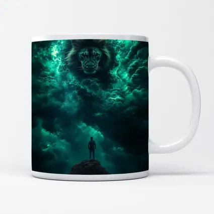 Lion Spirit Emerges From Teal Storm Clouds