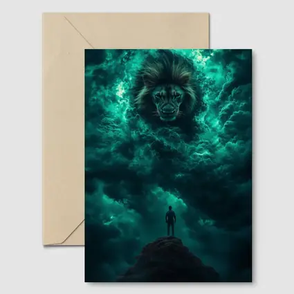 Lion Spirit Emerges From Teal Storm Clouds