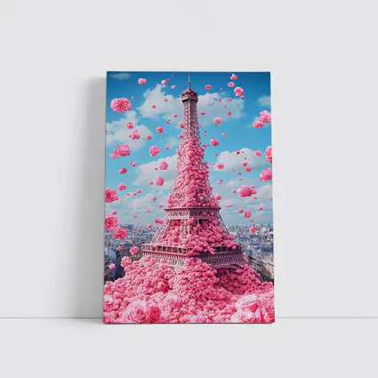 Pink Roses Covering Eiffel Tower Paris Sky