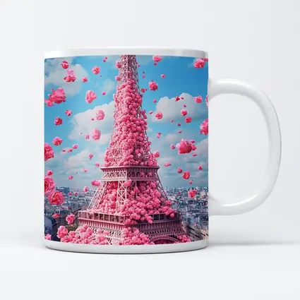 Pink Roses Covering Eiffel Tower Paris Sky