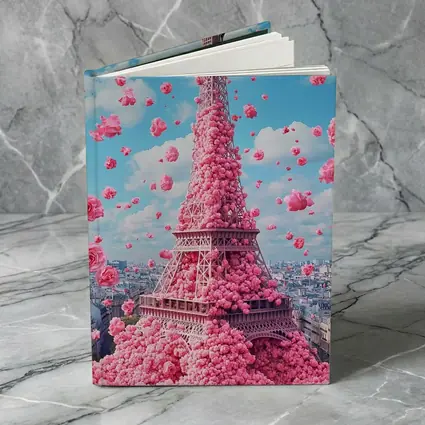 Pink Roses Covering Eiffel Tower Paris Sky
