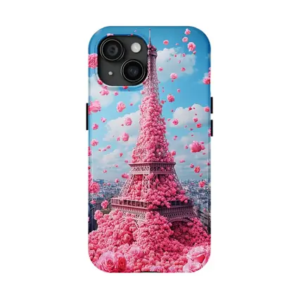 Pink Roses Covering Eiffel Tower Paris Sky