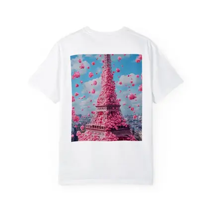 Pink Roses Covering Eiffel Tower Paris Sky