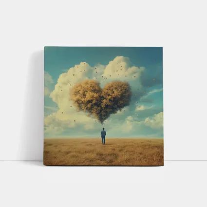 Man Standing Before Giant Heart Cloud Sky