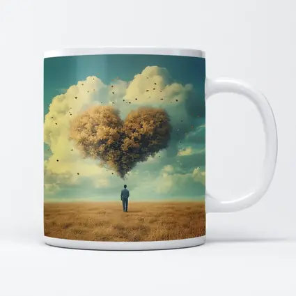 Man Standing Before Giant Heart Cloud Sky