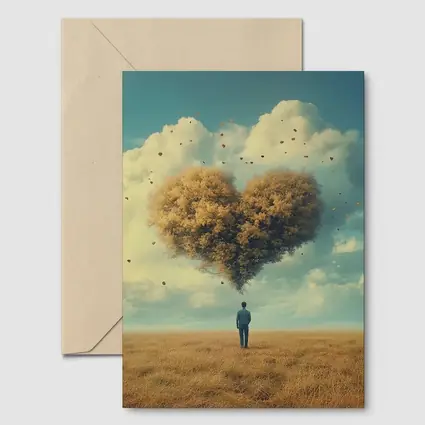 Man Standing Before Giant Heart Cloud Sky