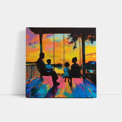 Family Porch Swing Colorful Sunset Painting