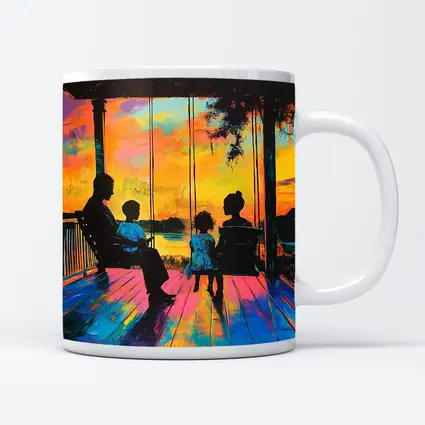 Family Porch Swing Colorful Sunset Painting