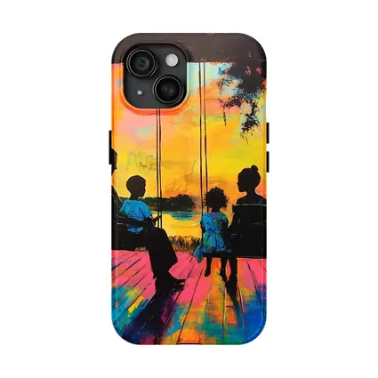 Family Porch Swing Colorful Sunset Painting