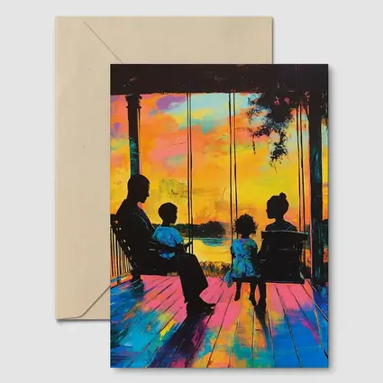 Family Porch Swing Colorful Sunset Painting