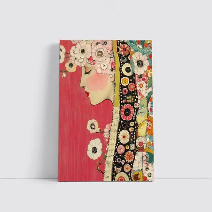 Floral Woman Profile Portrait Pink Background Art