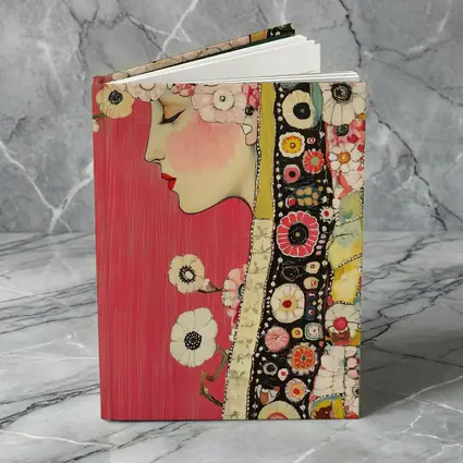 Floral Woman Profile Portrait Pink Background Art