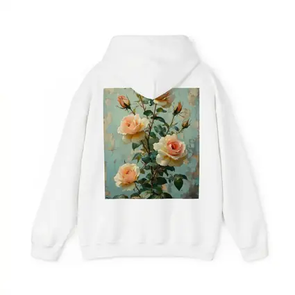 Peach Roses Painting Distressed Blue Background