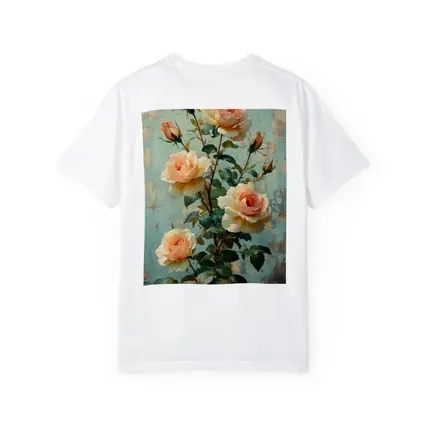 Peach Roses Painting Distressed Blue Background