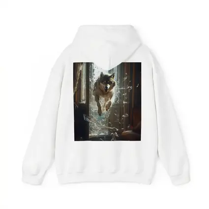 Wolf Leaping Through Shattered Glass Window