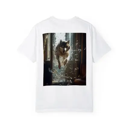 Wolf Leaping Through Shattered Glass Window