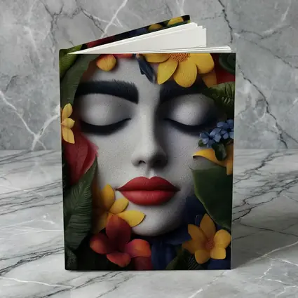 Woman Face Tropical Flowers Colorful Leaves