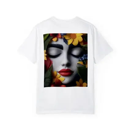 Woman Face Tropical Flowers Colorful Leaves