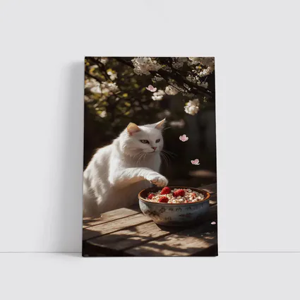 White Cat Cherry Blossoms Garden Bowl