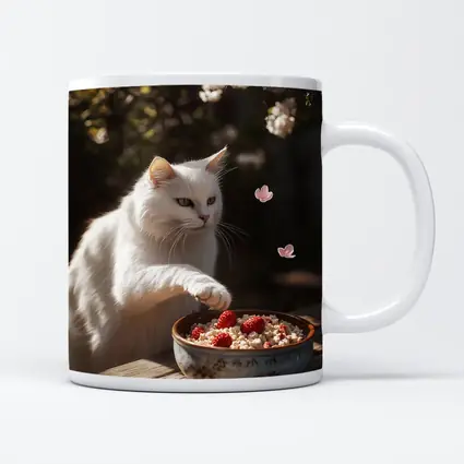 White Cat Cherry Blossoms Garden Bowl