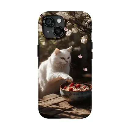 White Cat Cherry Blossoms Garden Bowl