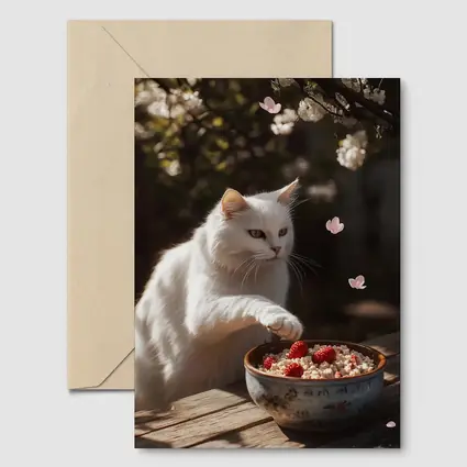 White Cat Cherry Blossoms Garden Bowl