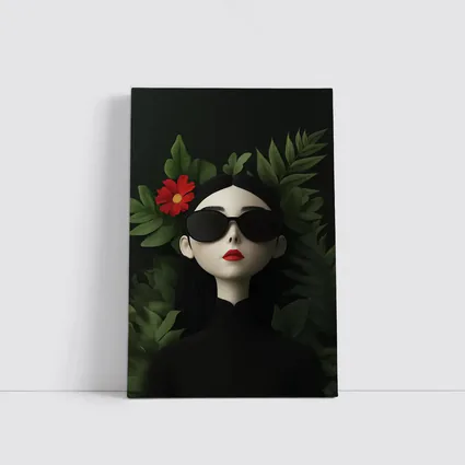 Dark Aesthetic Woman Sunglasses Red Flower Leaves