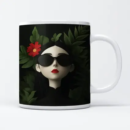 Dark Aesthetic Woman Sunglasses Red Flower Leaves