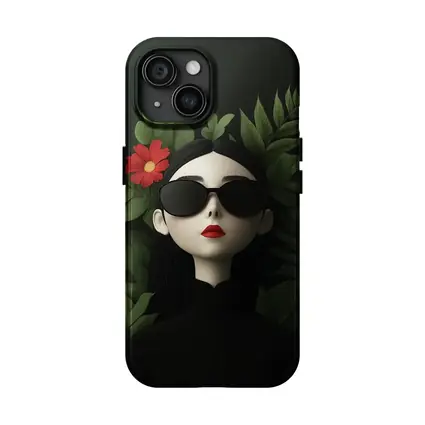 Dark Aesthetic Woman Sunglasses Red Flower Leaves