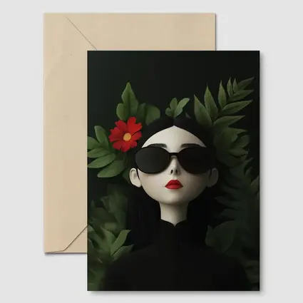 Dark Aesthetic Woman Sunglasses Red Flower Leaves