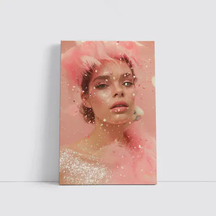 Pink Glitter Woman Portrait Feather Fashion