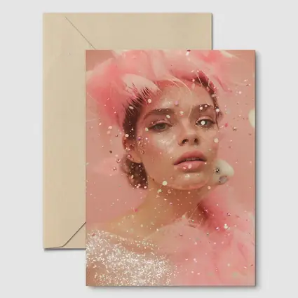 Pink Glitter Woman Portrait Feather Fashion