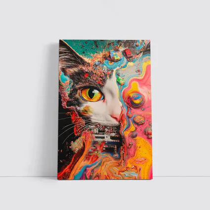 Tuxedo Cat Psychedelic Colorful Abstract Art