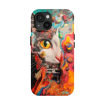 Tuxedo Cat Psychedelic Colorful Abstract Art
