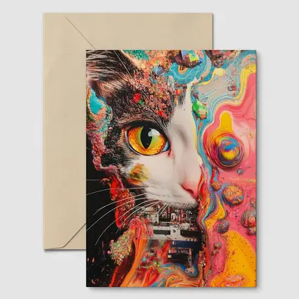 Tuxedo Cat Psychedelic Colorful Abstract Art
