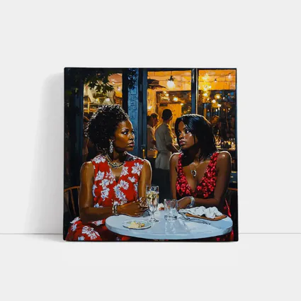 Two Women Dining at Night Restaurant