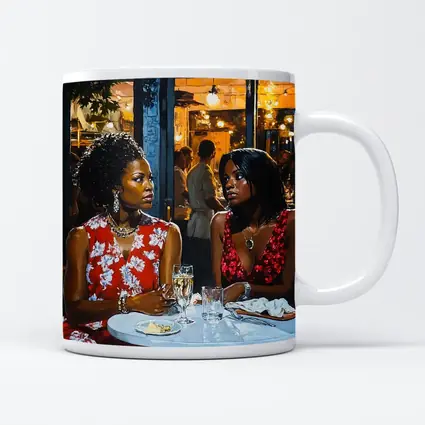 Two Women Dining at Night Restaurant