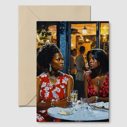 Two Women Dining at Night Restaurant