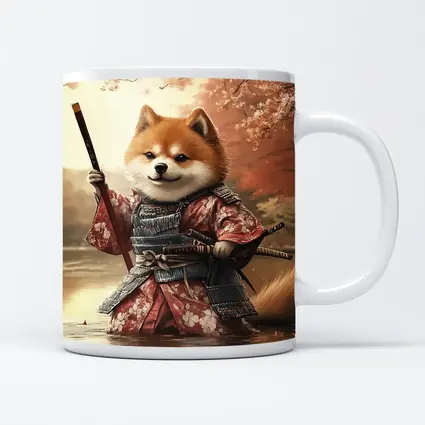 Shiba Inu Samurai Cherry Blossom Warrior Art