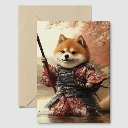 Shiba Inu Samurai Cherry Blossom Warrior Art