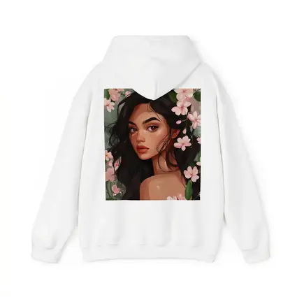 Dark Hair Woman Pink Cherry Blossoms Illustration