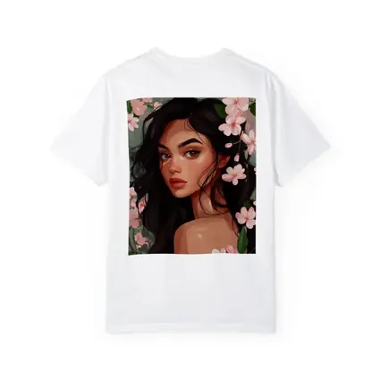 Dark Hair Woman Pink Cherry Blossoms Illustration