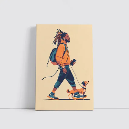 Man Walking Dog Flat Art Style