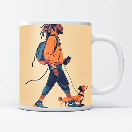Man Walking Dog Flat Art Style