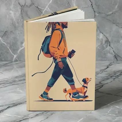 Man Walking Dog Flat Art Style