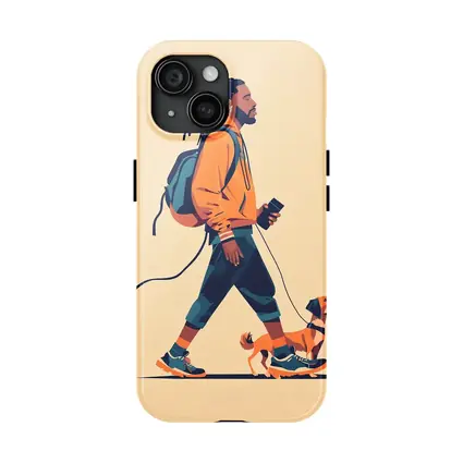 Man Walking Dog Flat Art Style