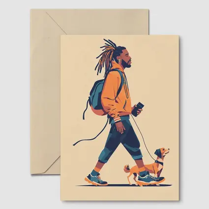 Man Walking Dog Flat Art Style